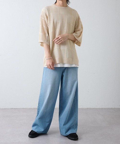 COLONY 2139（コロニートゥーワンスリーナイン）の「透かし編み半袖ニット（ニット/セーター・メンズ・アイボリー/ブラック・MEDIUM/LARGE）」の5枚目の写真