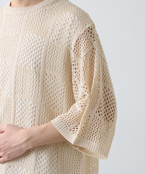 COLONY 2139（コロニートゥーワンスリーナイン）の「透かし編み半袖ニット（ニット/セーター・メンズ・アイボリー/ブラック・MEDIUM/LARGE）」の14枚目の写真
