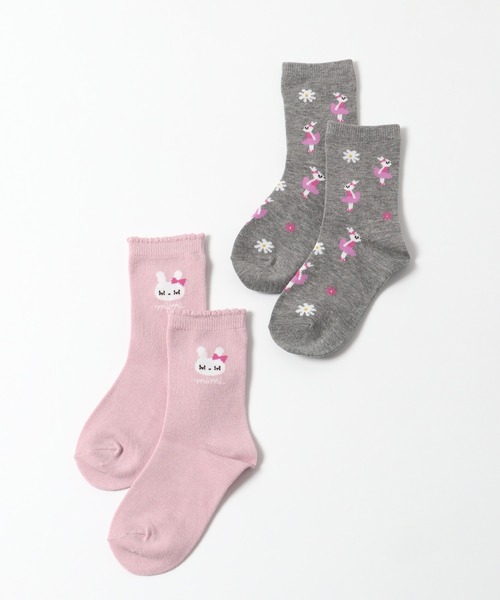 KP DECO(ケーピーデコ)の「日本製/うさぎのmimiちゃん柄ソックス2足セット(ソックス/靴下・キッズ・ピンク/サックスブルー・14cm/16cm/18cm/20cm/22cm)」の2枚目の写真