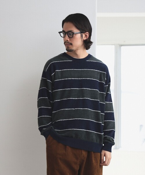 B:MING by BEAMS（ビーミングバイビームス）の「B:MING by BEAMS / モール ボーダー クルーネック ニット(キッズサイズ展開あり)（ニット/セーター・メンズ・ブラウン/ネイビー・SMALL/MEDIUM/LARGE/X-LARGE）」の2枚目の写真