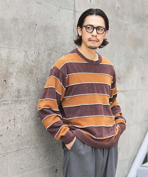 B:MING by BEAMS（ビーミングバイビームス）の「B:MING by BEAMS / モール ボーダー クルーネック ニット(キッズサイズ展開あり)（ニット/セーター・メンズ・ブラウン/ネイビー・SMALL/MEDIUM/LARGE/X-LARGE）」の9枚目の写真