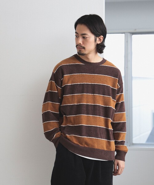 B:MING by BEAMS（ビーミングバイビームス）の「B:MING by BEAMS / モール ボーダー クルーネック ニット(キッズサイズ展開あり)（ニット/セーター・メンズ・ブラウン/ネイビー・SMALL/MEDIUM/LARGE/X-LARGE）」の10枚目の写真