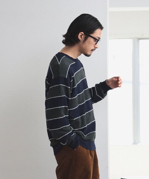 B:MING by BEAMS（ビーミングバイビームス）の「B:MING by BEAMS / モール ボーダー クルーネック ニット(キッズサイズ展開あり)（ニット/セーター・メンズ・ブラウン/ネイビー・SMALL/MEDIUM/LARGE/X-LARGE）」の11枚目の写真