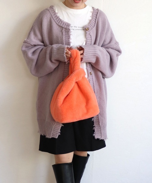 T・S・L(ティーエスエル)の「エコファーショッパーバッグ(トートバッグ・レディース・サックスブルー/レオパード/チャコールグレー/グレイッシュベージュ/レモンイエロー/コーラルピンク・FREE)」の5枚目の写真