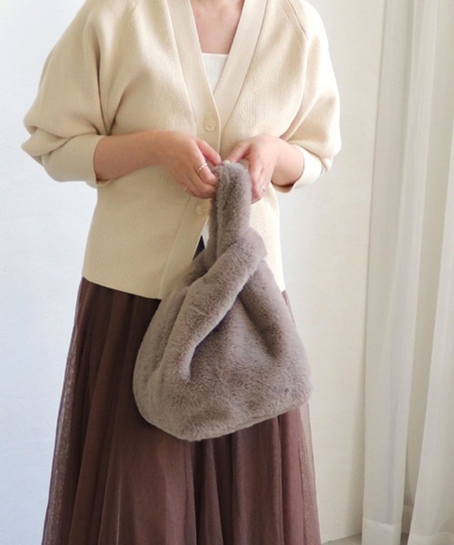 T・S・L(ティーエスエル)の「エコファーショッパーバッグ(トートバッグ・レディース・サックスブルー/レオパード/チャコールグレー/グレイッシュベージュ/レモンイエロー/コーラルピンク・FREE)」の7枚目の写真