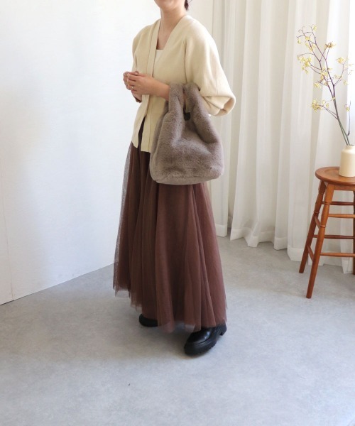 T・S・L(ティーエスエル)の「エコファーショッパーバッグ(トートバッグ・レディース・サックスブルー/レオパード/チャコールグレー/グレイッシュベージュ/レモンイエロー/コーラルピンク・FREE)」の8枚目の写真