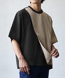 【アシメが作るモードな雰囲気】バイカラーオーバーサイズTシャツ ビッグTシャツ メンズ 半袖Tシャツ ルーズシルエット 夏服 秋服