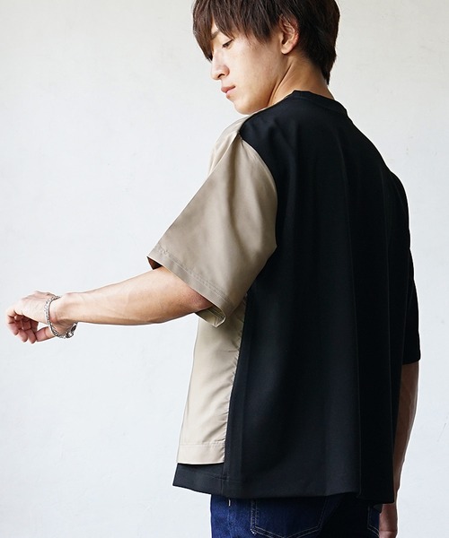 MinoriTY(マイノリティ)の「【アシメが作るモードな雰囲気】バイカラーオーバーサイズTシャツ ビッグTシャツ メンズ 半袖Tシャツ ルーズシルエット 夏服 秋服(Tシャツ/カットソー・メンズ・ホワイト×グリーン/ブラック×ベージュ/ホワイト×グレー・M/L)」の13枚目の写真