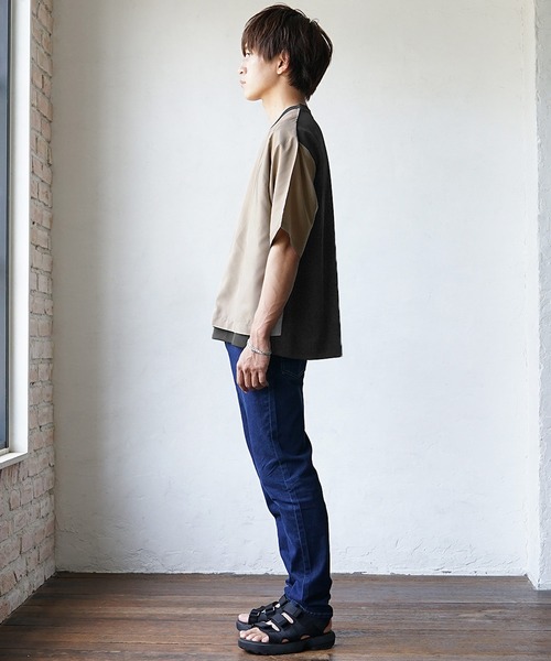MinoriTY(マイノリティ)の「【アシメが作るモードな雰囲気】バイカラーオーバーサイズTシャツ ビッグTシャツ メンズ 半袖Tシャツ ルーズシルエット 夏服 秋服(Tシャツ/カットソー・メンズ・ホワイト×グリーン/ブラック×ベージュ/ホワイト×グレー・M/L)」の21枚目の写真
