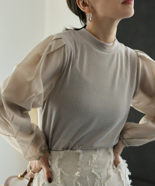 セール】シアー切り替えトップス（Tシャツ/カットソー）｜ap