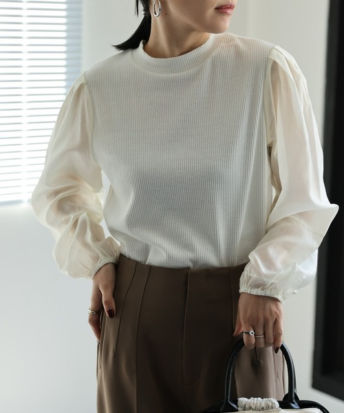 ap retro(アプレトロ)の「シアー切り替えトップス(Tシャツ/カットソー・レディース・ブラック/グレイッシュベージュ/アイボリー・FREE)」の13枚目の写真