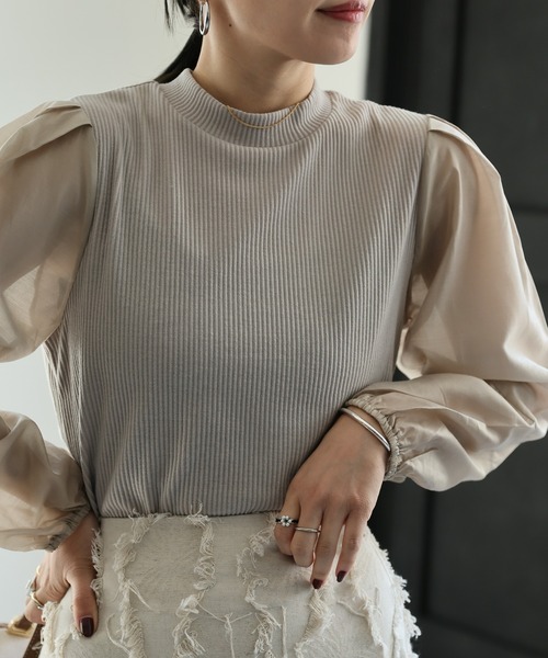 ap retro(アプレトロ)の「シアー切り替えトップス(Tシャツ/カットソー・レディース・ブラック/グレイッシュベージュ/アイボリー・FREE)」の15枚目の写真