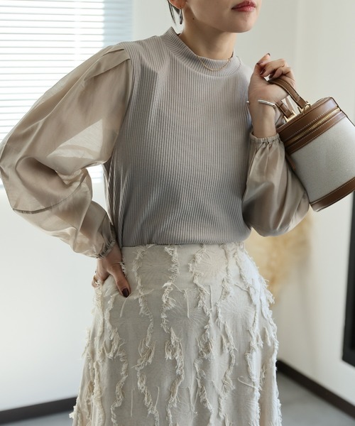 セール】シアー切り替えトップス（Tシャツ/カットソー）｜ap