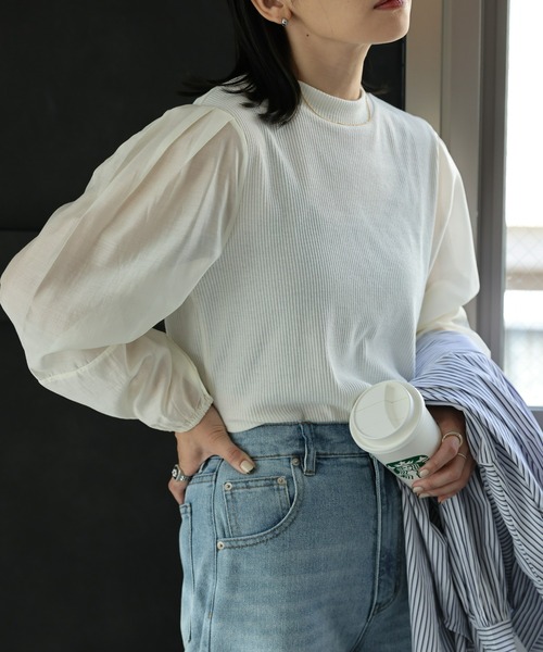 セール】シアー切り替えトップス（Tシャツ/カットソー）｜ap