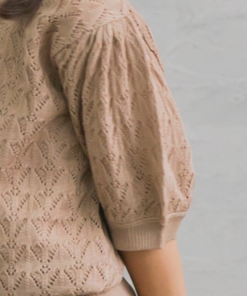 pairmanon（ペアマノン）の「透かし編みパフスリーブサマーニットプルオーバー（ニット/セーター・キッズ・ブルー/ピンク系その他4/ベージュ・S/M/L）」の4枚目の写真