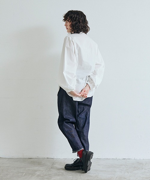 NARU FACTORY（ナルファクトリー）の「8ozムラデニムコージーパンツ（デニムパンツ・レディース・ブラック/インディゴブルー・FREE）」の10枚目の写真