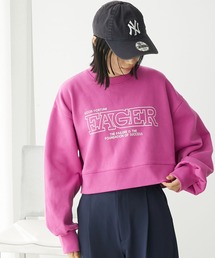 裏起毛スウェットロゴプリントショート丈プルオーバー