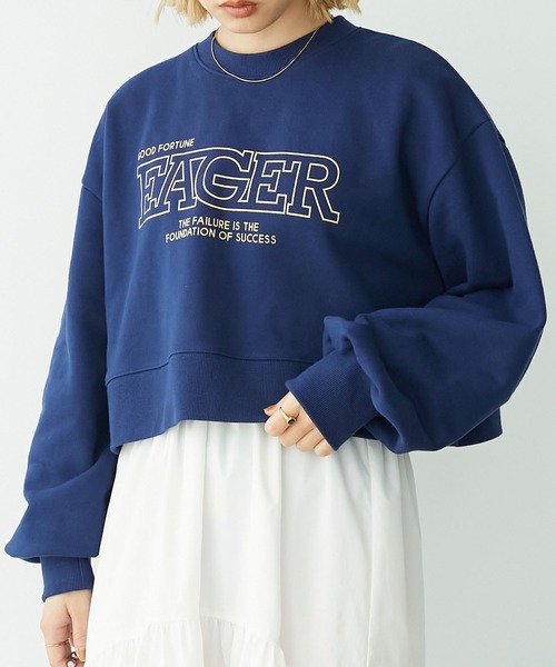Chaco closet（チャコ クローゼット）の「裏起毛スウェットロゴプリントショート丈プルオーバー（スウェット・レディース・ピンク/オートミール/スミクロ/ネイビー・FREE）」の5枚目の写真