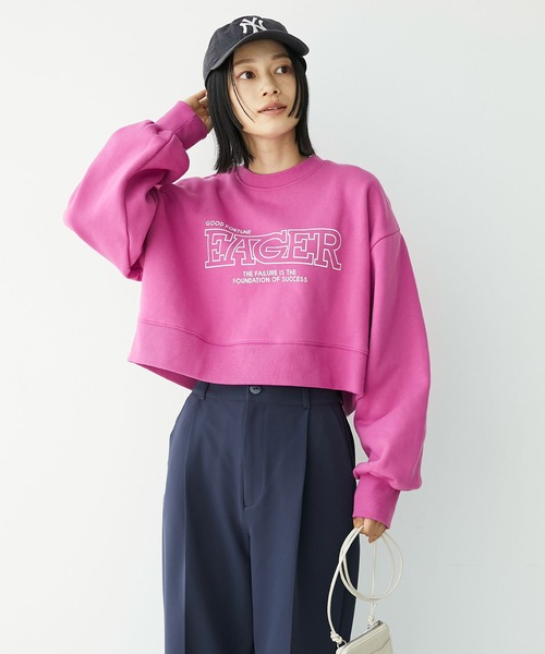 Chaco closet（チャコ クローゼット）の「裏起毛スウェットロゴプリントショート丈プルオーバー（スウェット・レディース・ピンク/オートミール/スミクロ/ネイビー・FREE）」の7枚目の写真