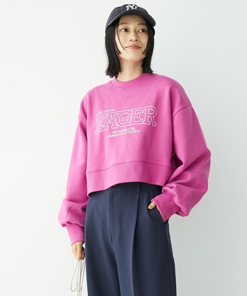 Chaco closet（チャコ クローゼット）の「裏起毛スウェットロゴプリントショート丈プルオーバー（スウェット・レディース・ピンク/オートミール/スミクロ/ネイビー・FREE）」の8枚目の写真