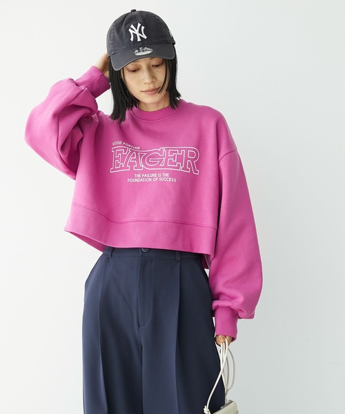 Chaco closet（チャコ クローゼット）の「裏起毛スウェットロゴプリントショート丈プルオーバー（スウェット・レディース・ピンク/オートミール/スミクロ/ネイビー・FREE）」の11枚目の写真