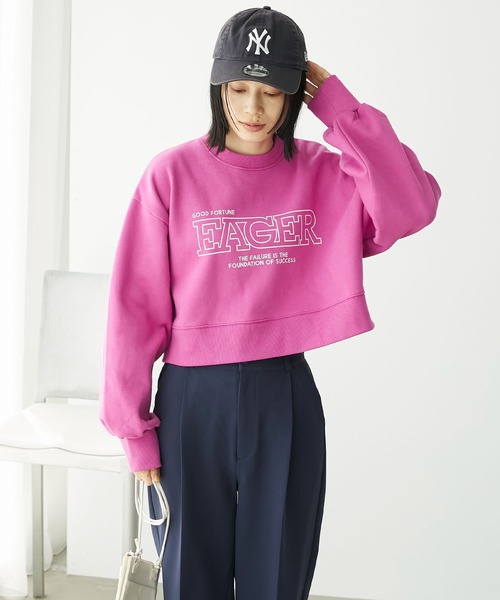 Chaco closet（チャコ クローゼット）の「裏起毛スウェットロゴプリントショート丈プルオーバー（スウェット・レディース・ピンク/オートミール/スミクロ/ネイビー・FREE）」の14枚目の写真