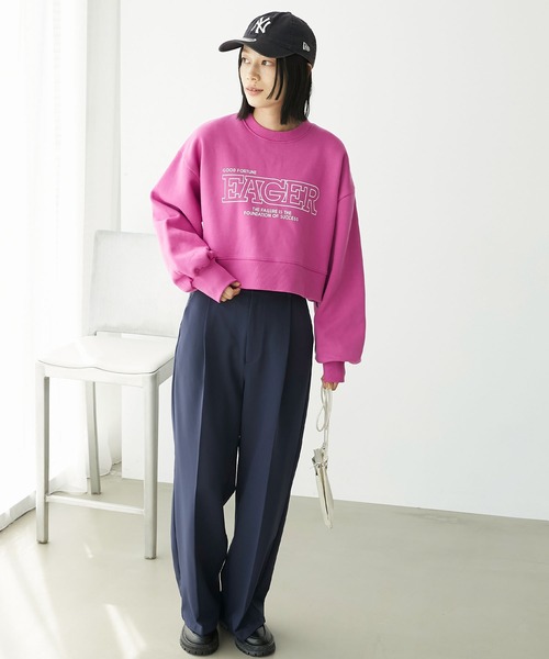 Chaco closet（チャコ クローゼット）の「裏起毛スウェットロゴプリントショート丈プルオーバー（スウェット・レディース・ピンク/オートミール/スミクロ/ネイビー・FREE）」の15枚目の写真