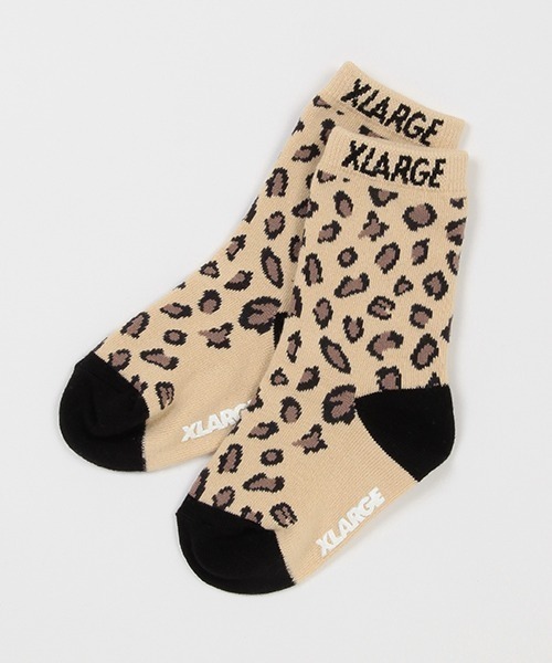 XLARGE KIDS(エクストララージキッズ)の「ヒョウ柄クルーソックス(ソックス/靴下・キッズ・ブラック/ホワイト/ベージュ・13-15cm/15-17cm/17-19cm/19-21cm)」の3枚目の写真