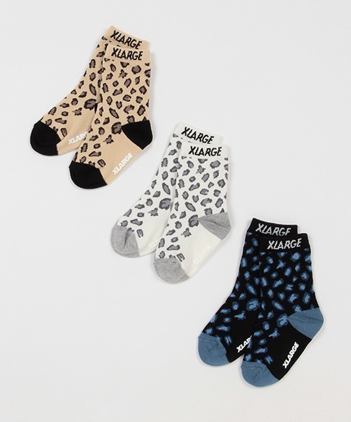 XLARGE KIDS(エクストララージキッズ)の「ヒョウ柄クルーソックス(ソックス/靴下・キッズ・ブラック/ホワイト/ベージュ・13-15cm/15-17cm/17-19cm/19-21cm)」の4枚目の写真