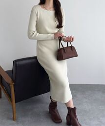 KOBE LETTUCE（コウベレタス）の「[ 岡部あゆみさんコラボ ] 選べるネックとタイプ リブニットロングスリーブワンピース（ワンピース）」