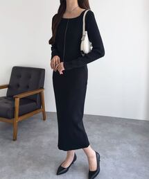 KOBE LETTUCE（コウベレタス）の「[ 岡部あゆみさんコラボ ] 選べるネックとタイプ リブニットロングスリーブワンピース（ワンピース）」