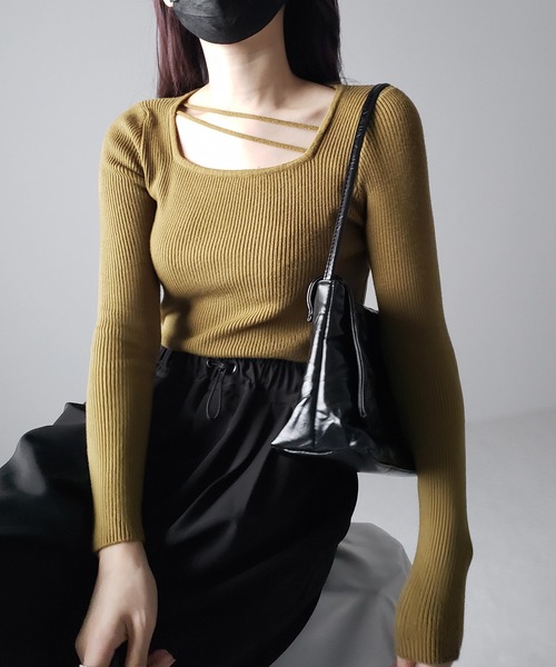 me+em select(ミームセレクト)の「【 3color 】2ストラップスクエアネックリブニット(ニット/セーター・レディース・アイボリー/ブラック/グリーン・FREE)」の16枚目の写真