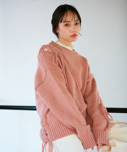 VIS（ビス）の「レースアップリボンニット【WEB・アウトレット限定】（ニット/セーター・レディース・ホワイト系その他5/ブラウン系その他2/グリーン系その他/ピンク系その他2・FREE）」の5枚目の写真