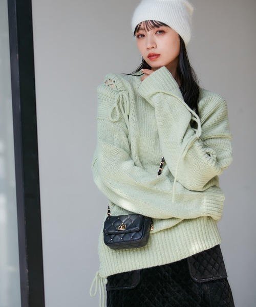 VIS（ビス）の「レースアップリボンニット【WEB・アウトレット限定】（ニット/セーター・レディース・ホワイト系その他5/ブラウン系その他2/グリーン系その他/ピンク系その他2・FREE）」の9枚目の写真