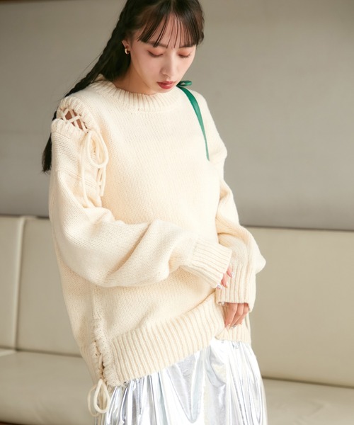 VIS（ビス）の「レースアップリボンニット【WEB・アウトレット限定】（ニット/セーター・レディース・ホワイト系その他5/ブラウン系その他2/グリーン系その他/ピンク系その他2・FREE）」の17枚目の写真