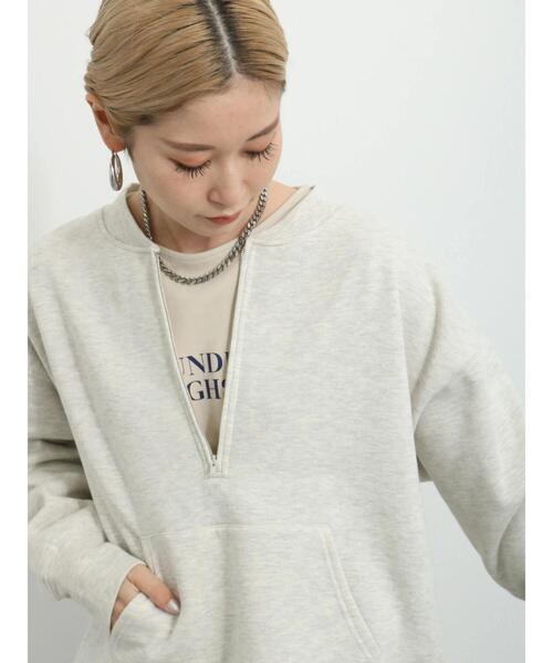 Samansa Mos2 blue（サマンサモスモスブルー）の「◎裏起毛ハーフジッププルオーバー（Tシャツ/カットソー・レディース・チャコールグレー/トップグレー/ベージュ・F）」の2枚目の写真