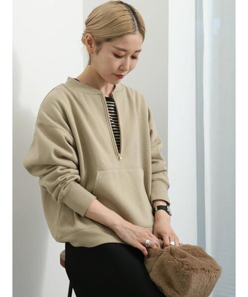 Samansa Mos2 blue（サマンサモスモスブルー）の「◎裏起毛ハーフジッププルオーバー（Tシャツ/カットソー・レディース・チャコールグレー/トップグレー/ベージュ・F）」の9枚目の写真