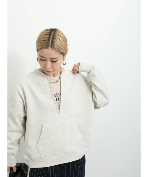 Samansa Mos2 blue（サマンサモスモスブルー）の「◎裏起毛ハーフジッププルオーバー（Tシャツ/カットソー・レディース・チャコールグレー/トップグレー/ベージュ・F）」の15枚目の写真
