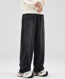 横切り替えカシメルーズストレートデニムパンツ