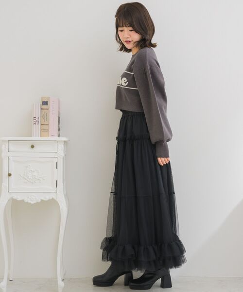 ems excite(エムズエキサイト)の「異素材切替チュールSK(スカート・レディース・ブラック/ピンク/ナチュラル・FREE)」の7枚目の写真