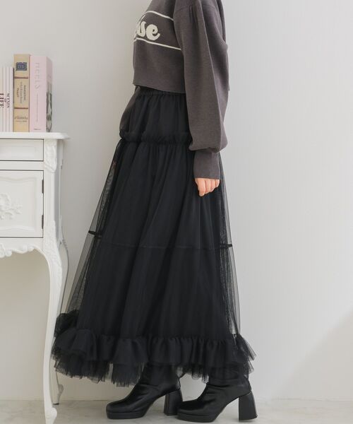 ems excite(エムズエキサイト)の「異素材切替チュールSK(スカート・レディース・ブラック/ピンク/ナチュラル・FREE)」の11枚目の写真