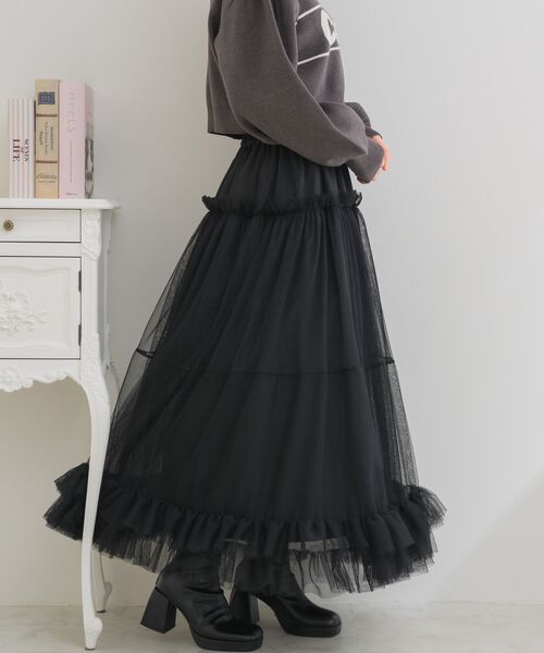 ems excite(エムズエキサイト)の「異素材切替チュールSK(スカート・レディース・ブラック/ピンク/ナチュラル・FREE)」の12枚目の写真