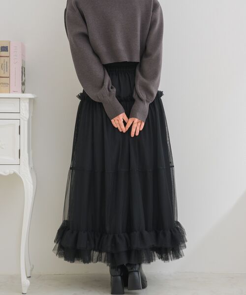 ems excite(エムズエキサイト)の「異素材切替チュールSK(スカート・レディース・ブラック/ピンク/ナチュラル・FREE)」の13枚目の写真