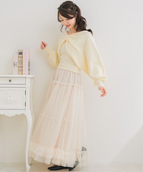 ems excite(エムズエキサイト)の「異素材切替チュールSK(スカート・レディース・ブラック/ピンク/ナチュラル・FREE)」の17枚目の写真