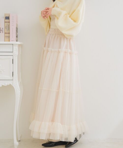 ems excite(エムズエキサイト)の「異素材切替チュールSK(スカート・レディース・ブラック/ピンク/ナチュラル・FREE)」の21枚目の写真