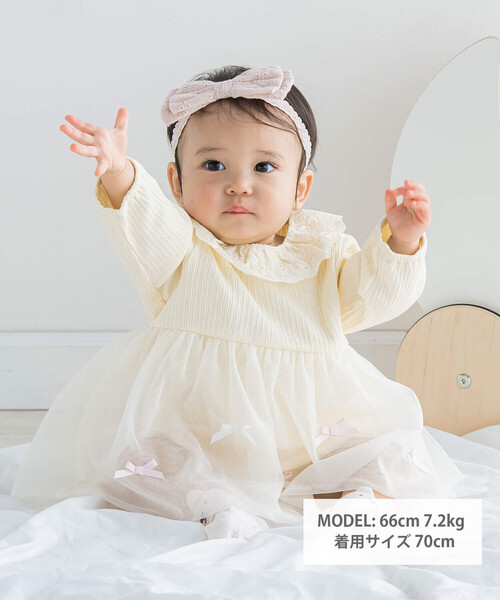 SLAP SLIP BABY（スラップスリップベビー）の「レース襟付グログランリボンラメチュールスカートボディミニベビー(70~80cm)（ロンパース・キッズ・ブルー/イエロー・70cm/80ｃｍ）」の3枚目の写真