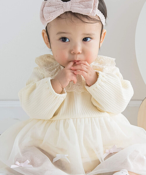 SLAP SLIP BABY（スラップスリップベビー）の「レース襟付グログランリボンラメチュールスカートボディミニベビー(70~80cm)（ロンパース・キッズ・ブルー/イエロー・70cm/80ｃｍ）」の4枚目の写真