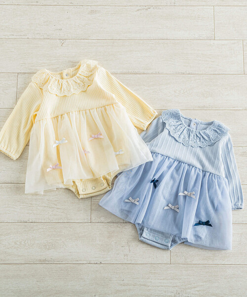 SLAP SLIP BABY（スラップスリップベビー）の「レース襟付グログランリボンラメチュールスカートボディミニベビー(70~80cm)（ロンパース・キッズ・ブルー/イエロー・70cm/80ｃｍ）」の5枚目の写真