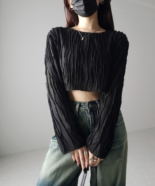 me+em select(ミームセレクト)の「【 2color 】クリンクルショートシアーカットソートップス(Tシャツ/カットソー・レディース・アイボリー/ブラック・FREE)」の20枚目の写真