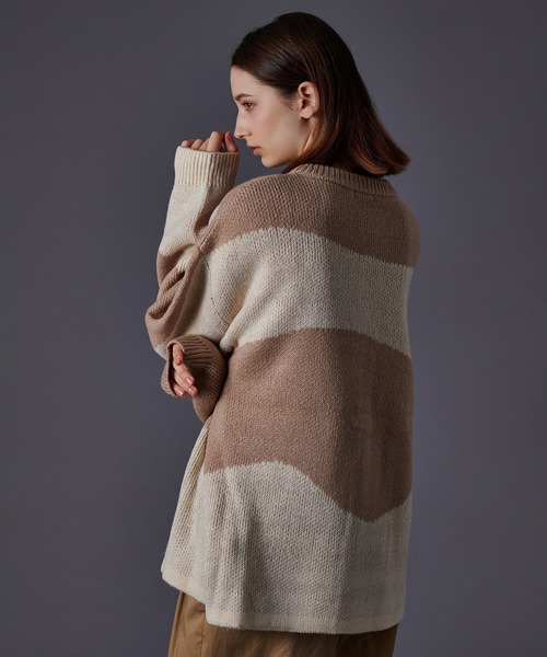 ONCILY(オンシェリー)の「WAVE PATTERN KNIT CARDIGAN/ ウェーブニットカーディガン(カーディガン/ボレロ・メンズ・ブルー/ベージュ・LARGE/MEDIUM)」の20枚目の写真